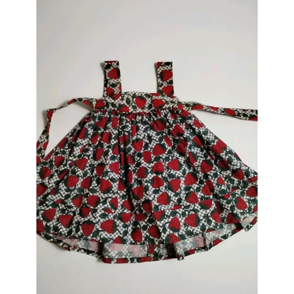 Vintage Doll Apron Dress -Strawberries - over White Slip Dress - 12
